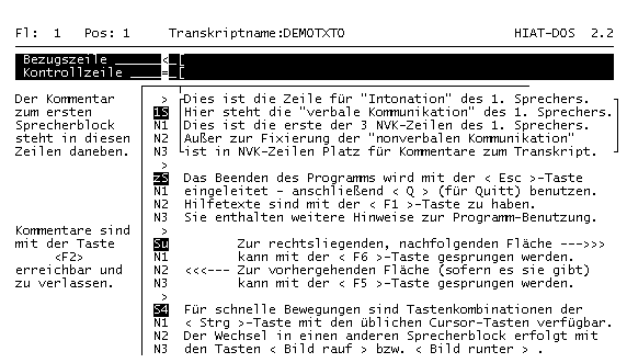 Bildschirmfoto der Erfassungsmaske für HIAT-DOS-Transkripte